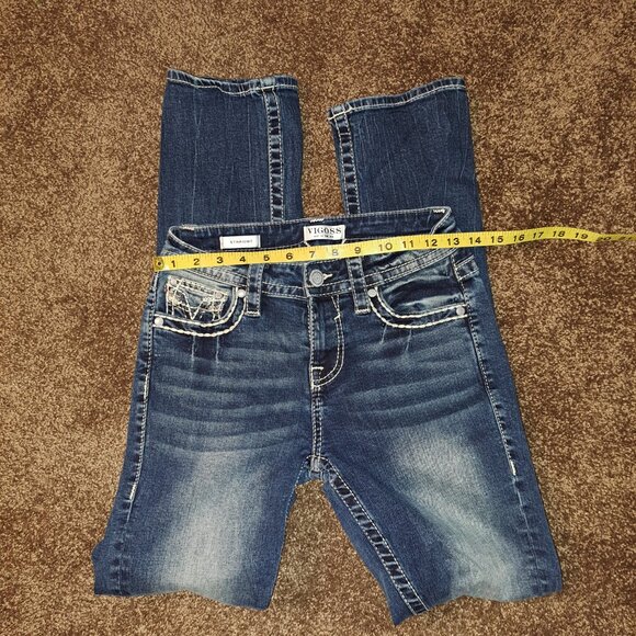 Vigoss Distressed Embroidered Pockets Straight Denim Jeans - Picture 7 of 11